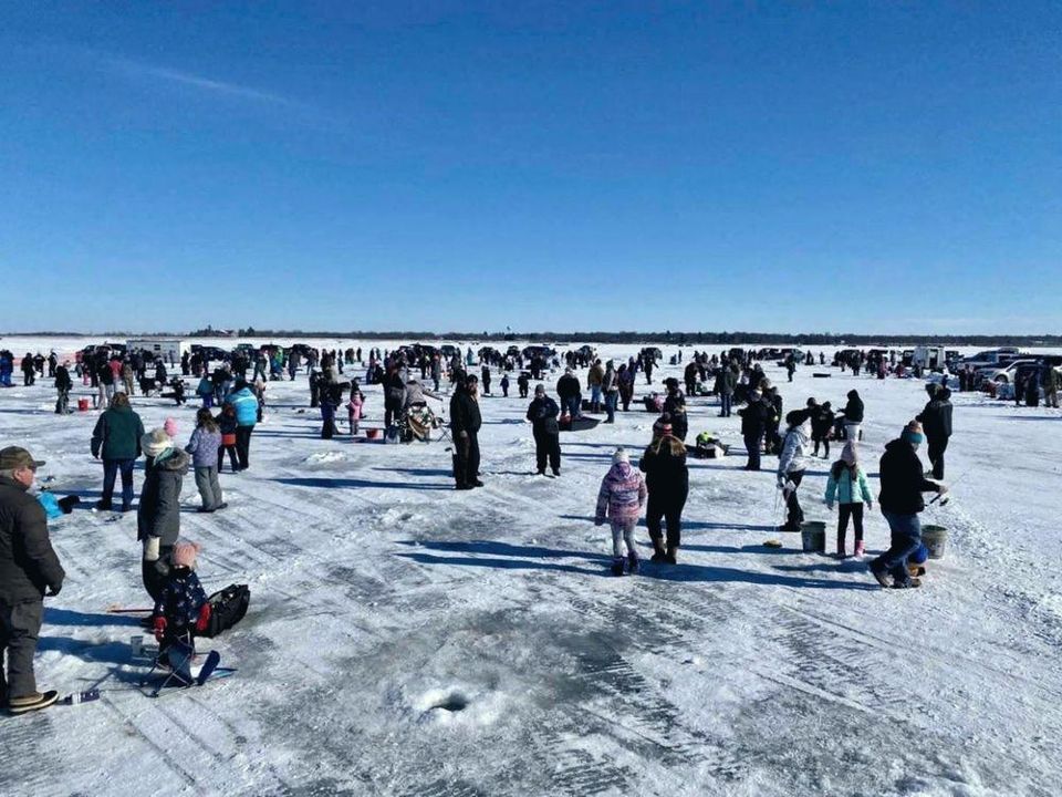 Anglers fishing on the ice on Devils Lake