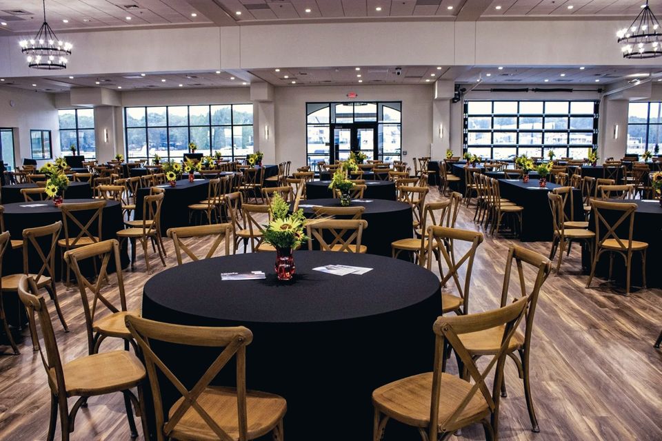 The Shores Main Hall set for a dinner event